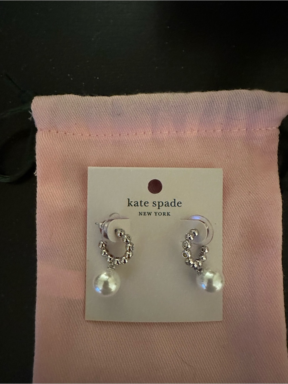 kate spade Silver Crystal Hoop Earrings with Pearl Drops